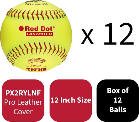 رولينغز | كرات NFHS Pro الجلدية الرسمية ذات النقطة الحمراء Fastpitch اللينة | PX2RYLNF | 12 بوصة | 12 قطعة in Kuwait