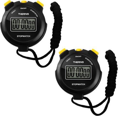 2 Pack Digital Simple Silent Stopwatch Timer: Basic Stopwatch Only (No Laps), Easy to Use, Read, and Carry with Intuitive Buttons — On/Off, Large Display, Ideal for Kids, Sports, Coaches in Kuwait