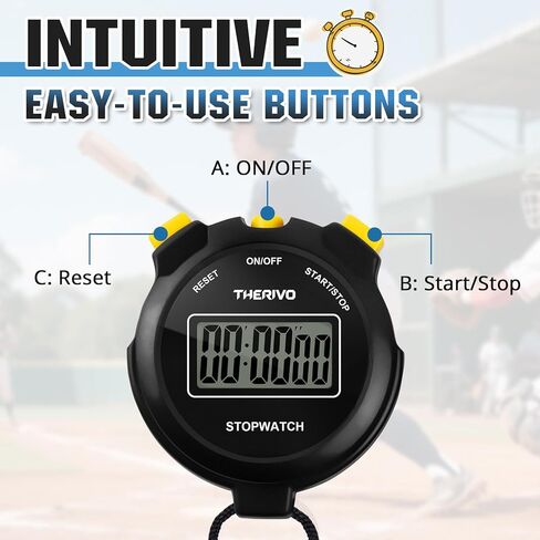 2 Pack Digital Simple Silent Stopwatch Timer: Basic Stopwatch Only (No Laps), Easy to Use, Read, and Carry with Intuitive Buttons — On/Off, Large Display, Ideal for Kids, Sports, Coaches in Kuwait