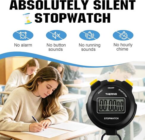 2 Pack Digital Simple Silent Stopwatch Timer: Basic Stopwatch Only (No Laps), Easy to Use, Read, and Carry with Intuitive Buttons — On/Off, Large Display, Ideal for Kids, Sports, Coaches in Kuwait