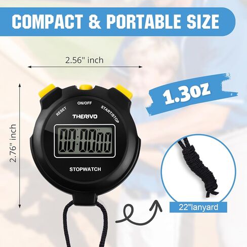 2 Pack Digital Simple Silent Stopwatch Timer: Basic Stopwatch Only (No Laps), Easy to Use, Read, and Carry with Intuitive Buttons — On/Off, Large Display, Ideal for Kids, Sports, Coaches in Kuwait
