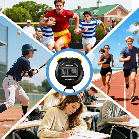 2 Pack Digital Simple Silent Stopwatch Timer: Basic Stopwatch Only (No Laps), Easy to Use, Read, and Carry with Intuitive Buttons — On/Off, Large Display, Ideal for Kids, Sports, Coaches in Kuwait