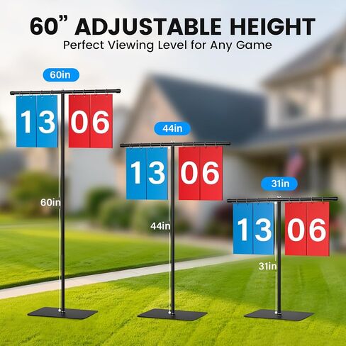Filp Scoreboard with Adjustable Iron Stand, 60" Extra Large Score Keeper with Heavy Duty Stable Base, Waterproof PVC Flip Cards, Easy Read Sports Scoreboard for Cornhole, Tennis, Basketball Games in Kuwait
