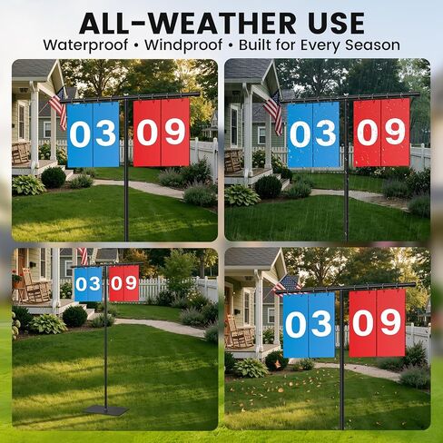 Filp Scoreboard with Adjustable Iron Stand, 60" Extra Large Score Keeper with Heavy Duty Stable Base, Waterproof PVC Flip Cards, Easy Read Sports Scoreboard for Cornhole, Tennis, Basketball Games in Kuwait