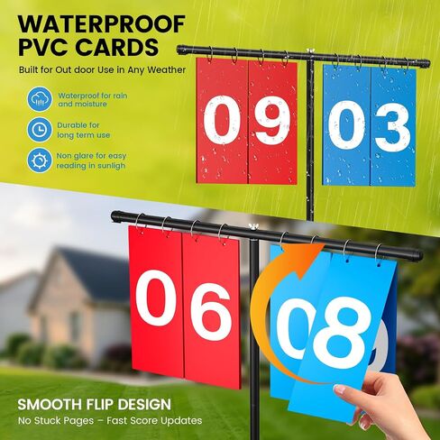 Filp Scoreboard with Adjustable Iron Stand, 60" Extra Large Score Keeper with Heavy Duty Stable Base, Waterproof PVC Flip Cards, Easy Read Sports Scoreboard for Cornhole, Tennis, Basketball Games in Kuwait