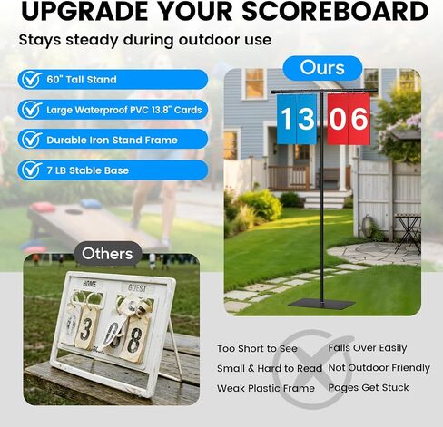 Filp Scoreboard with Adjustable Iron Stand, 60" Extra Large Score Keeper with Heavy Duty Stable Base, Waterproof PVC Flip Cards, Easy Read Sports Scoreboard for Cornhole, Tennis, Basketball Games in Kuwait