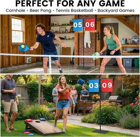 Filp Scoreboard with Adjustable Iron Stand, 60" Extra Large Score Keeper with Heavy Duty Stable Base, Waterproof PVC Flip Cards, Easy Read Sports Scoreboard for Cornhole, Tennis, Basketball Games in Kuwait