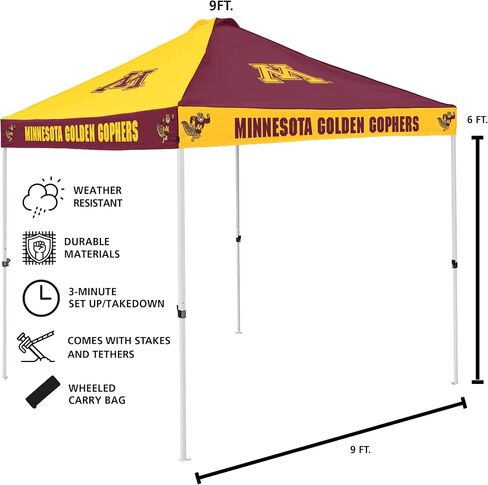 شعار العلامات التجارية NCAA Minnesota Golden Gophers Checkerboard خيمة الباب الخلفي - 9 × 9 بوصة، سقف بفتحات تهوية، ارتفاع قابل للتعديل، حقيبة حمل بعجلات، فولاذ مطلي بالمسحوق in Kuwait