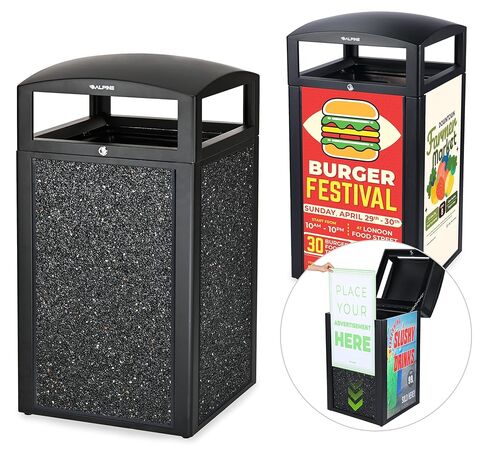Alpine Outdoor Commercial Trash Can with Lid - 40 Gallon Heavy Duty Metal Garbage Can with Advertising Panels, Removable Bin, Locking Lid for a Modern Look in Pool, Park, Mall (Grey Stones) in Kuwait