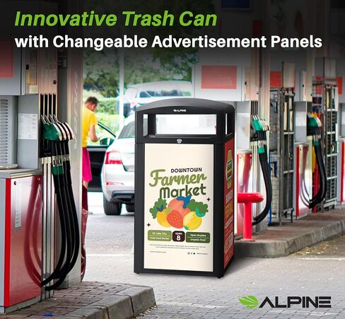 Alpine Outdoor Commercial Trash Can with Lid - 40 Gallon Heavy Duty Metal Garbage Can with Advertising Panels, Removable Bin, Locking Lid for a Modern Look in Pool, Park, Mall (Grey Stones) in Kuwait