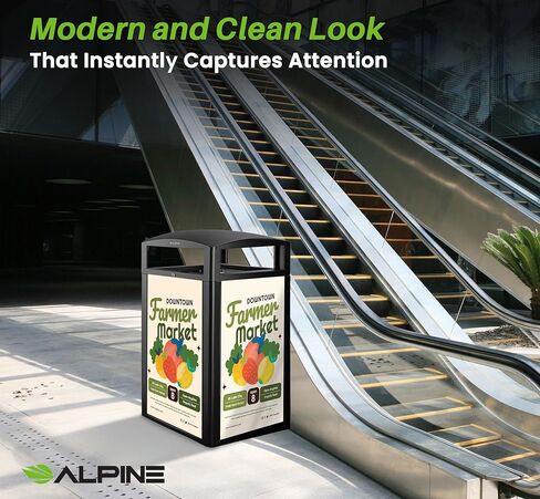 Alpine Outdoor Commercial Trash Can with Lid - 40 Gallon Heavy Duty Metal Garbage Can with Advertising Panels, Removable Bin, Locking Lid for a Modern Look in Pool, Park, Mall (Grey Stones) in Kuwait