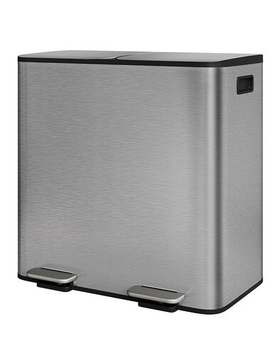 GarveeHome 2 × 8 جالون سلة مهملات مزدوجة من الفولاذ المقاوم للصدأ مع غطاء للمطبخ، سلة مهملات مزدوجة كبيرة ومجموعة سلة إعادة التدوير، علب قمامة معدنية للمطبخ، دلاء داخلية من البولي بروبيلين، حافة بطانة، أسود غير لامع in Kuwait