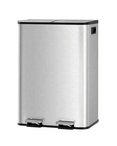 GarveeHome 2 × 8 جالون سلة مهملات مزدوجة من الفولاذ المقاوم للصدأ مع غطاء للمطبخ، سلة مهملات مزدوجة كبيرة ومجموعة سلة إعادة التدوير، علب قمامة معدنية للمطبخ، دلاء داخلية من البولي بروبيلين، حافة بطانة، أسود غير لامع in Kuwait