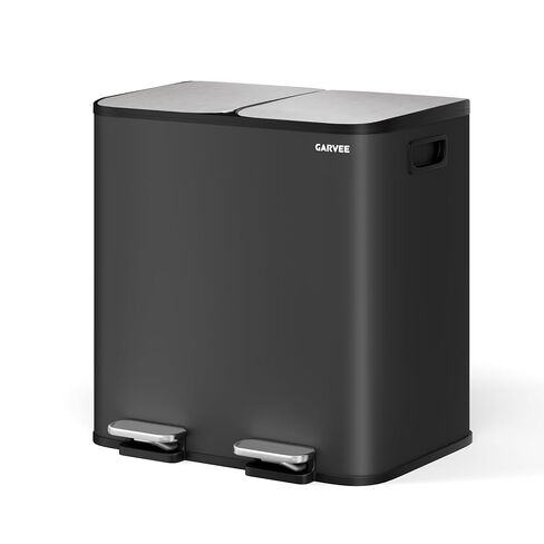 GarveeHome 2 × 8 جالون سلة مهملات مزدوجة من الفولاذ المقاوم للصدأ مع غطاء للمطبخ، سلة مهملات مزدوجة كبيرة ومجموعة سلة إعادة التدوير، علب قمامة معدنية للمطبخ، دلاء داخلية من البولي بروبيلين، حافة بطانة، أسود غير لامع in Kuwait