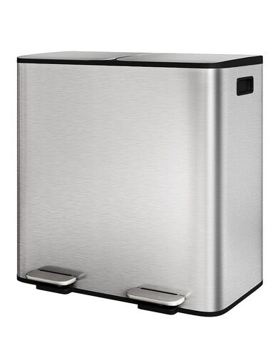 GarveeHome 2 × 8 جالون سلة مهملات مزدوجة من الفولاذ المقاوم للصدأ مع غطاء للمطبخ، سلة مهملات مزدوجة كبيرة ومجموعة سلة إعادة التدوير، علب قمامة معدنية للمطبخ، دلاء داخلية من البولي بروبيلين، حافة بطانة، أسود غير لامع in Kuwait