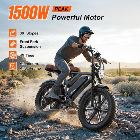 TST Electric Bike for Adults, 1500W Peak Motor 60-80 Miles Fat Tire Ebike with 48V 15Ah Removable Battery 20" Fat Tire E Bike, Full Suspension and 7-Speed,Tested to UL 2849 Powered Electric Bicycle in Saudi Arabia