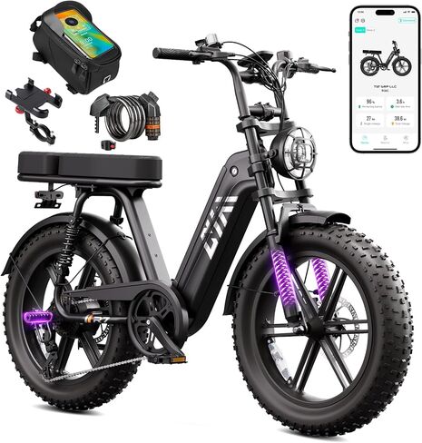 TST Electric Bike for Adults, 1500W Peak Motor 60-80 Miles Fat Tire Ebike with 48V 15Ah Removable Battery 20" Fat Tire E Bike, Full Suspension and 7-Speed,Tested to UL 2849 Powered Electric Bicycle in Saudi Arabia
