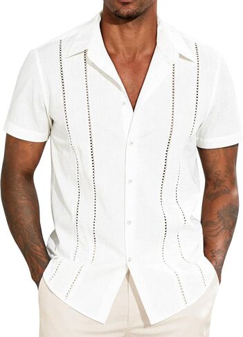 القمصان الكتان Guayabera المسلح للرجال زر قصير الأكمام أسفل القمصان الصيفية شاطئ الكتان قمصان عطلات هاواي غير الرسمية in Kuwait
