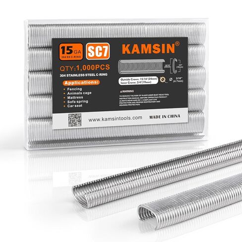 Kamsin SC7 15 Gauge 304 Stainless Steel 3/4-Inch Crown Hog Rings C Rings Staples Hog Ring Staples 1,000/Pack (1,000 PCS(304SS)) in Saudi Arabia