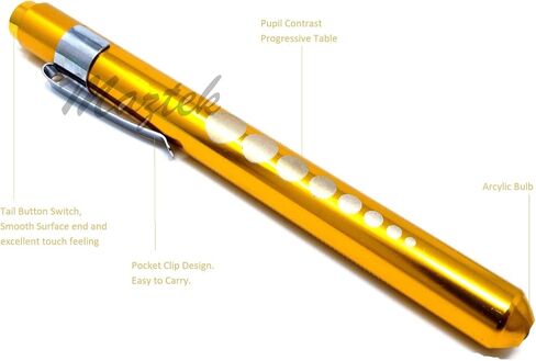 قلم ضوء LED طبي من الألومنيوم قابل لإعادة الاستخدام من Penlight مع مقياس الحدقة للممرضات والأطباء والطلاب مع مشبك جيب (ذهبي) in Kuwait