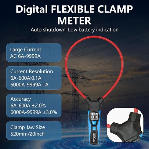 Clamp Meter, AC Electrical Tester with 20-Inch Flexible Clamp,True RMS 6000 Count 10000A AC Current Meter with Backlit & Hold Data, Auto Ranging and More in Kuwait