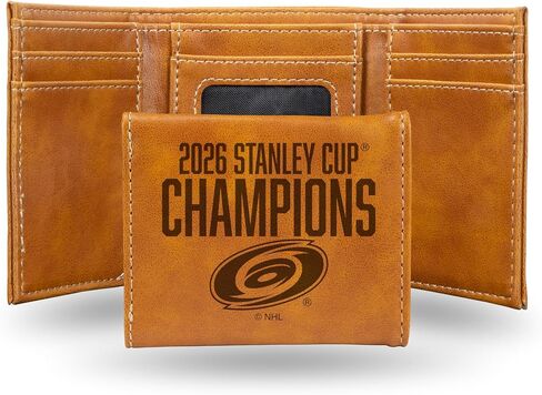 محفظة Rico Industries NHL Hockey Carolina Hurricanes 2026 Stanley Cup Champions محفظة جلدية صناعية ثلاثية الطي منقوشة بالليزر - إكسسوار للرجال in Kuwait