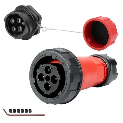 CNLINKO DL-28 50A موصل مقاوم للماء، 4 دبابيس، تجميع لولبي عالي التيار، حجم صغير IP68، قابس كهربائي بقفل دفع وسحب لعرض الأتمتة الصناعية (مجموعة مضمنة) in Kuwait