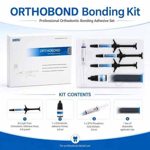 مجموعة أدوات لاصقة لتقويم الأسنان من Dentex ORTHOBOND Light Cure شفافة 3 × 4 جرام معجون + برايمر + منقوش in Kuwait