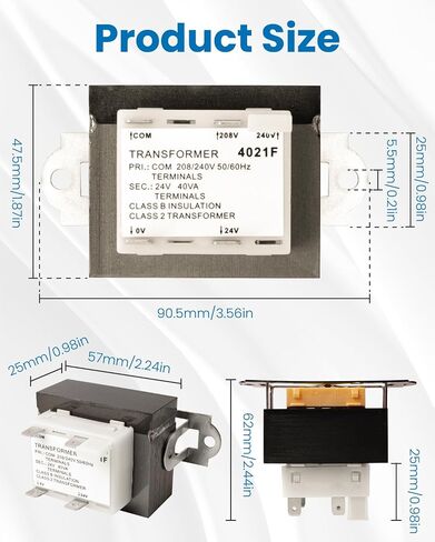 Klarlight 240V to 24V Transformer 0130M00138S, Compatible with Goodman Amana Trane 40VA Furnace Transformer Primary 208/240V Secondary 24V Heater HVAC Replacement Parts Class 2 Control with Foot Mount in Kuwait