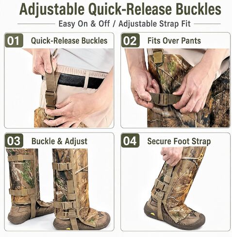 Qiullen Camo Snake Chaps for Hunting Hiking Work Outdoor:3-Layer Puncture Resistant Leggings-One Size with Boot Straps,Ultra Lightweight 1000D Nylon Snake Bite Protection Gaiters in Kuwait