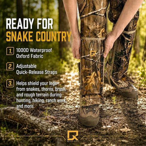 Qiullen Camo Snake Chaps for Hunting Hiking Work Outdoor:3-Layer Puncture Resistant Leggings-One Size with Boot Straps,Ultra Lightweight 1000D Nylon Snake Bite Protection Gaiters in Kuwait