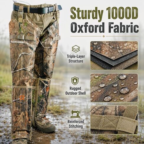Qiullen Camo Snake Chaps for Hunting Hiking Work Outdoor:3-Layer Puncture Resistant Leggings-One Size with Boot Straps,Ultra Lightweight 1000D Nylon Snake Bite Protection Gaiters in Kuwait