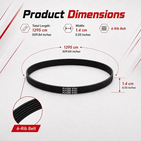 1PC PJ1295 510J 6-Rib V-Belt, Ribbed Drive Belt for Spinning Bike, Treadmill, Exercise Bike & Motor Replacement Parts in Kuwait