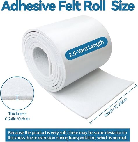 Self-Adhesive Felt Roll, Soft Cuttable Fabric, White Padding Felt, Flexible Multipurpose for Furniture Protection, General Buffering & Support, 1 Roll (90×6×0.24 inch) in Kuwait
