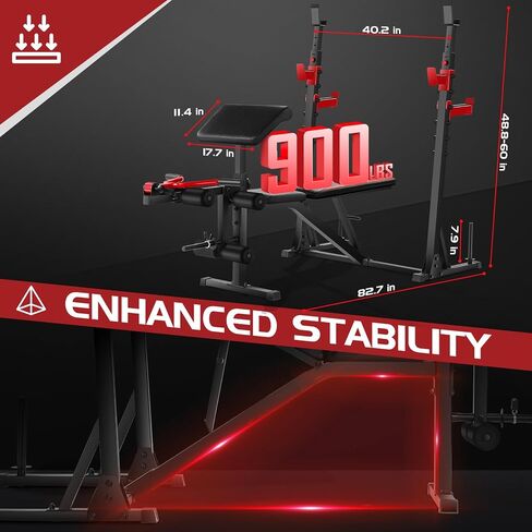 oppsdecor 900 رطل مجموعة مقاعد البدلاء مع رف القرفصاء واعظ حليقة الوزن مقعد مع تمديد الساق الصحافة مقاعد البدلاء مجموعة تجريب مقعد للمنزل الصالة الرياضية تجريب كامل الجسم in Kuwait