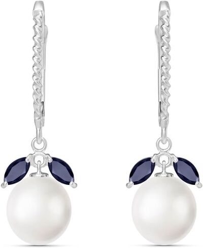 Galaxy Gold GG 14k Solid Gold Leverback Earrings with Sapphires and Pearls in Saudi Arabia