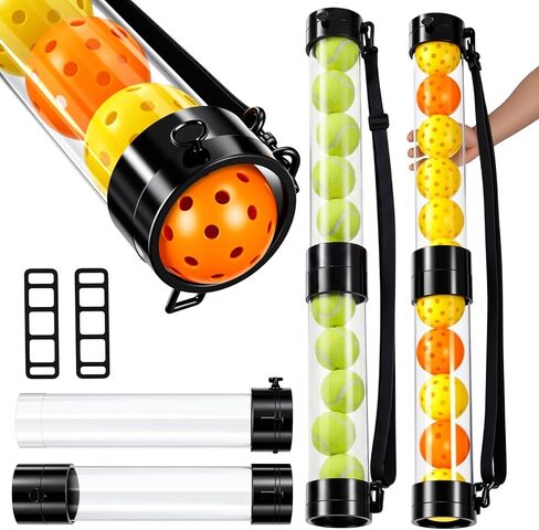 Soulchen 2 حزمة من كرات المسترد العلوية متوافقة مع أنبوب التقاط كرة التنس Pickleball يحمل 11/16 كرات مع حزام الكتف سهل الالتقاط حامل الكرة المحمول للتخزين المتوافق مع كرة Pickleball in Kuwait