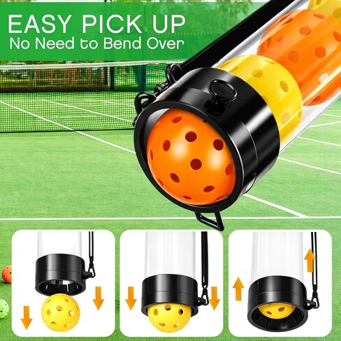 Soulchen 2 حزمة من كرات المسترد العلوية متوافقة مع أنبوب التقاط كرة التنس Pickleball يحمل 11/16 كرات مع حزام الكتف سهل الالتقاط حامل الكرة المحمول للتخزين المتوافق مع كرة Pickleball in Kuwait