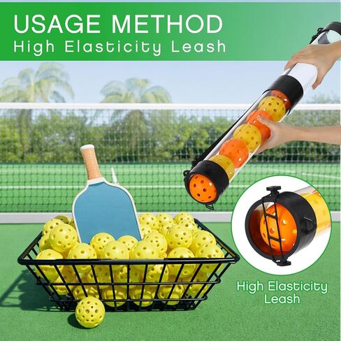 Soulchen 2 حزمة من كرات المسترد العلوية متوافقة مع أنبوب التقاط كرة التنس Pickleball يحمل 11/16 كرات مع حزام الكتف سهل الالتقاط حامل الكرة المحمول للتخزين المتوافق مع كرة Pickleball in Kuwait