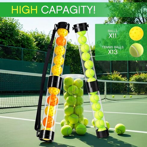 Soulchen 2 حزمة من كرات المسترد العلوية متوافقة مع أنبوب التقاط كرة التنس Pickleball يحمل 11/16 كرات مع حزام الكتف سهل الالتقاط حامل الكرة المحمول للتخزين المتوافق مع كرة Pickleball in Kuwait