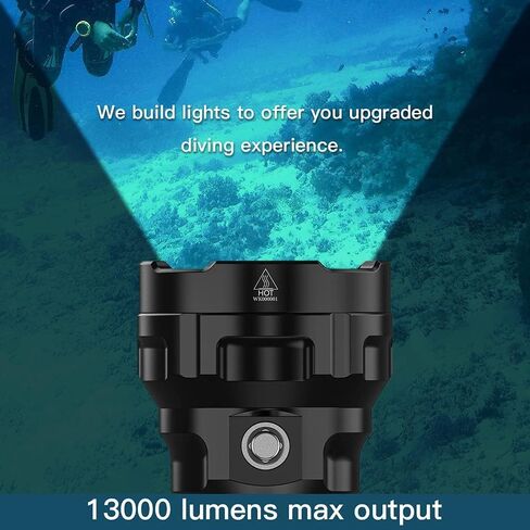 Wurkkos DL70 Dive Light Scuba Diving - 13000lm Super Bright Dive Flashlight 150m IPX8 مقاوم للماء الشعلة LED مصباح يدوي تحت الماء للغوص 4 وضع للنشاط تحت الماء (أسود) in Kuwait
