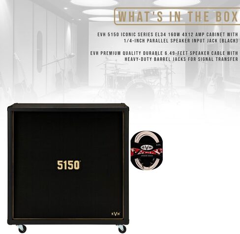 EVH 5150 Iconic Series EL34 160W 4x12 Amp Cabinet with 1/4-Inch Parallel Speaker Input Jack (Black) Bundle with EVH Premium Quality Durable 6.49-Feet Speaker Cable (2 Items) in Kuwait
