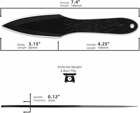 REAT Throwing Knives - 3 Piece, 7.5" 440 Stainless Steel with Full Tang Design, Includes Nylon Carrying Case for Safe Storage,Ninja Kunai Knives for Competition,Recreation,Gifts for Men,Women in Kuwait