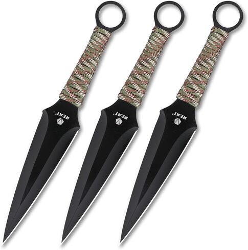 REAT Throwing Knives - 3 Piece, 9" 440 Stainless Steel with Cord-Wrapped Handle, Includes Nylon Carrying Case for Safe Storage,Ninja Kunai Knives for Competition,Recreation,Gifts for Men,Women in Kuwait
