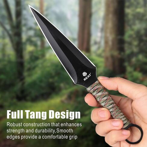 REAT Throwing Knives - 3 Piece, 9" 440 Stainless Steel with Cord-Wrapped Handle, Includes Nylon Carrying Case for Safe Storage,Ninja Kunai Knives for Competition,Recreation,Gifts for Men,Women in Kuwait