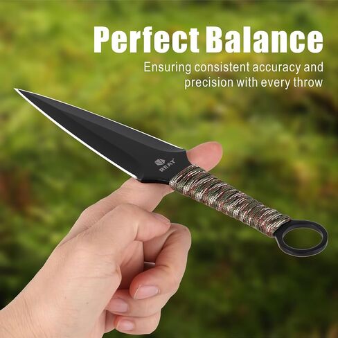 REAT Throwing Knives - 3 Piece, 9" 440 Stainless Steel with Cord-Wrapped Handle, Includes Nylon Carrying Case for Safe Storage,Ninja Kunai Knives for Competition,Recreation,Gifts for Men,Women in Kuwait