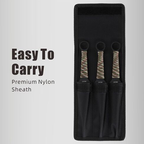 REAT Throwing Knives - 3 Piece, 9" 440 Stainless Steel with Cord-Wrapped Handle, Includes Nylon Carrying Case for Safe Storage,Ninja Kunai Knives for Competition,Recreation,Gifts for Men,Women in Kuwait