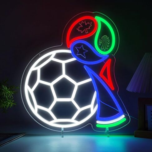 MissAudrey كرة القدم النيون علامة، كرة القدم عكس الضوء LED ضوء النيون، تضيء 2026 كأس العالم لكرة القدم النيون هدية مروحة، علامة النيون الرياضية لغرفة اللعب الأولاد غرفة نوم رجل الكهف بار نادي ديكور حفلة عيد ميلاد in Saudi Arabia