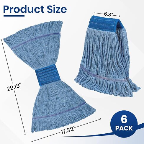 Commercial Mop Head Refills 6 Pack, Heavy Duty Cotton Loop End Mop Heads for Industrial Floor Cleaning, Super Absorbent String Mop Replacements for Restaurant, Garage, Warehouse (16oz) in Saudi Arabia