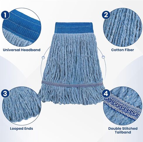 Commercial Mop Head Refills 6 Pack, Heavy Duty Cotton Loop End Mop Heads for Industrial Floor Cleaning, Super Absorbent String Mop Replacements for Restaurant, Garage, Warehouse (16oz) in Saudi Arabia